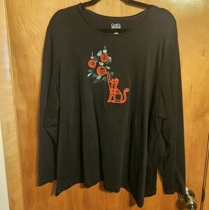 Croft & Barrow Top Womens Cat Lady Ornament Knit Shirt  Size 2X